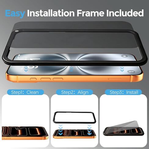 Privacy Screen Protector for iPhone 17 Pro, 3 Pack Tempered Glass with 3 Pack Camera Lens Protector, Auto Alignment Frame, 28° Privacy Protection, 9H Hardness, Bubble Free, Case Friendly in Kuwait