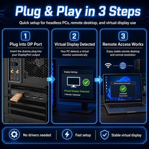 DP - DisplayPort Display Emulator EDID Emulator Plug 4K (تناسب مقطوعة الرأس 2560x1600@60 هرتز-4096x2160@60 هرتز) منفذ العرض الدمي التوصيل DisplayPort متوافق (4K-4096x2160@60 هرتز) in Kuwait