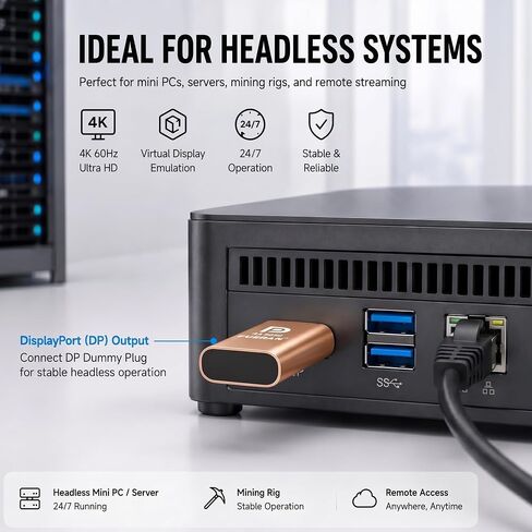 DP - DisplayPort Display Emulator EDID Emulator Plug 4K (تناسب مقطوعة الرأس 2560x1600@60 هرتز-4096x2160@60 هرتز) منفذ العرض الدمي التوصيل DisplayPort متوافق (4K-4096x2160@60 هرتز) in Kuwait
