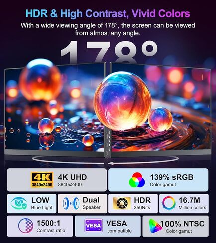 4K Portable Monitor 15.6" UHD 3840x2400 16:10 IPS 450 Nits 139% sRGB HDR with 2 USB-C & Mini HDMI Ports, Built-in Stand Speakers,Aluminum Body, VESA Travel Monitor for Laptop Mac PC PS5 Xbox in Kuwait