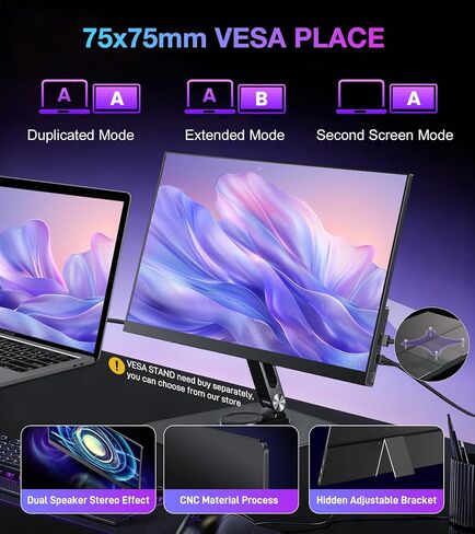 4K Portable Monitor 15.6" UHD 3840x2400 16:10 IPS 450 Nits 139% sRGB HDR with 2 USB-C & Mini HDMI Ports, Built-in Stand Speakers,Aluminum Body, VESA Travel Monitor for Laptop Mac PC PS5 Xbox in Kuwait