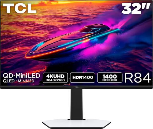 TCL 32" R84 Series 4K UHD HDR QD-Mini LED Gaming Monitor (32R84, 2025 Model) Halo Control System, 165Hz Refresh Rate, LD1400 Precise Dimming, HDR1400 Brightness, 1ms, AMD FreeSync, NVIDIA G-SYNC in Kuwait