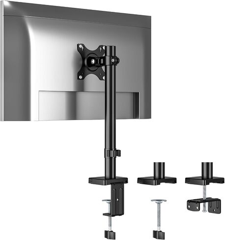 5Rcom Single Monitor Freestanding Stand, Holds Screens 17-35 Inch Regular and Ultrawide, Square Tempered Glass VESA Mount Base, Adjustable Height, Tilt, Swivel, Rotation, Black in Kuwait