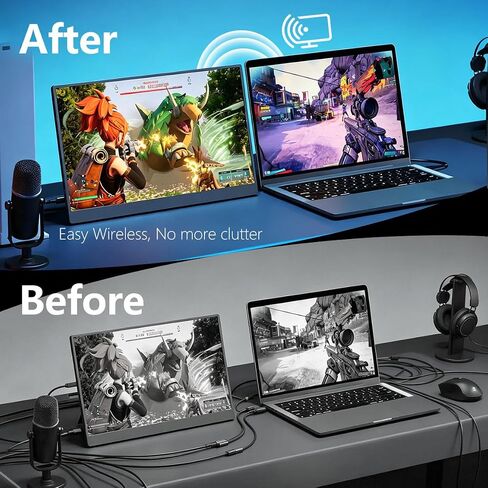 QQU 18.5" Wireless Portable Monitor for Laptop, 1200P FHD, External Display Support AirPlay Miracast, Built-in Speakers, Wireless Monitor Mirroring with Stand, 2nd Screen for Laptop MacBook PC Table in Kuwait