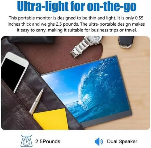 QQU 18.5" Wireless Portable Monitor for Laptop, 1200P FHD, External Display Support AirPlay Miracast, Built-in Speakers, Wireless Monitor Mirroring with Stand, 2nd Screen for Laptop MacBook PC Table in Kuwait