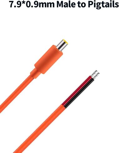 Tonton 2-Pack 16AWG DC7909 Power Pigtails Cable - 1M 3.3FT, Pure Copper, Orange - 12V DC 8mm Male Plug to Bare Wire, 7.9 x 5.5mm Barrel Connector Pigtail, Repair Cable for Solar Cell, Laptop Power in Kuwait