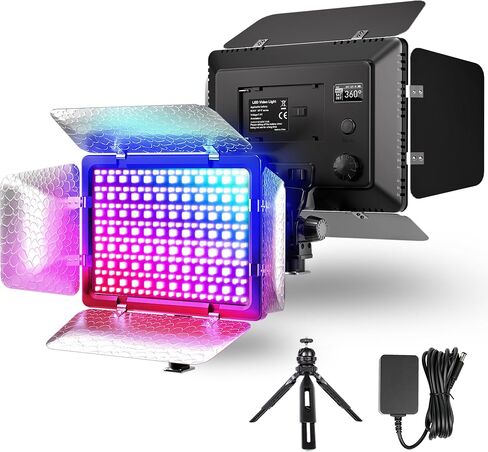 Mettlelite SL240C RGB LED Video Light with Barndoor & Mini Tripod, APP Control 360° Full Color RGB Panel, Ultra Bright 2800K-8000K, 40 Gels,10 Light Effects,Portable Studio Light for Content Creation in Kuwait