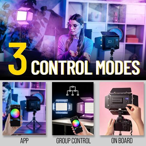 Mettlelite SL240C RGB LED Video Light with Barndoor & Mini Tripod, APP Control 360° Full Color RGB Panel, Ultra Bright 2800K-8000K, 40 Gels,10 Light Effects,Portable Studio Light for Content Creation in Kuwait