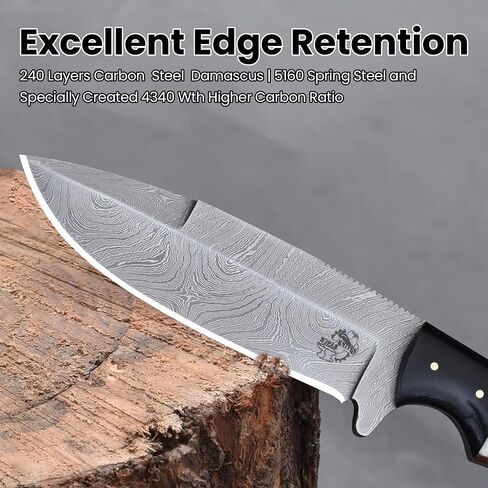 Knives Ranch Handmade Damascus Camping & Survival Knife - Full Tang Bone & Micarta Handle - Heavy Duty Bushcraft Tool with Genuine Leather Sheath (2073-B) in Saudi Arabia