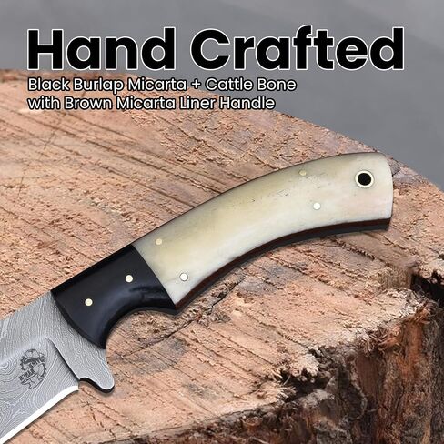 Knives Ranch Handmade Damascus Camping & Survival Knife - Full Tang Bone & Micarta Handle - Heavy Duty Bushcraft Tool with Genuine Leather Sheath (2073-B) in Saudi Arabia