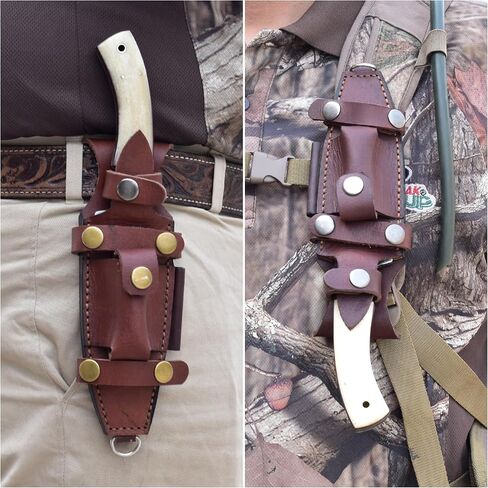 Knives Ranch Handmade Damascus Camping & Survival Knife - Full Tang Bone & Micarta Handle - Heavy Duty Bushcraft Tool with Genuine Leather Sheath (2073-B) in Saudi Arabia
