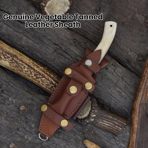 Knives Ranch Handmade Damascus Camping & Survival Knife - Full Tang Bone & Micarta Handle - Heavy Duty Bushcraft Tool with Genuine Leather Sheath (2073-B) in Saudi Arabia