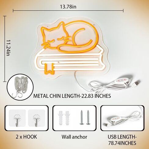 Cat and Book Neon Signs for Wall Decor, Dimmable LED Neon Lights, USB Powered Light Up Sign for Bedroom Bookstore Library Classroom Reading Corner, Gift for Cat Book Lover in Kuwait