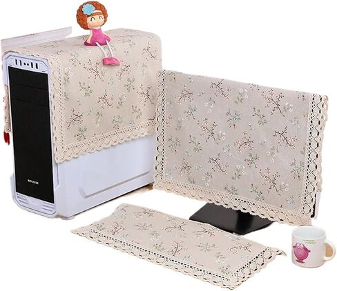 Monitor Cover 3pcs/set Computer Cover Cotton Linen Fabric LCD Dust Monitor Towel Desktop Home Dustproof For Pc, Tablet, Tv, Lcd(Color4) in Saudi Arabia