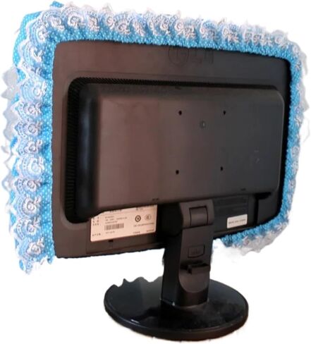 2pcs Lace Fabric Computer Frame Cover Monitor Screen Dust With Elastic Pen Pocket Bow Home Decorations(Pink) in Saudi Arabia