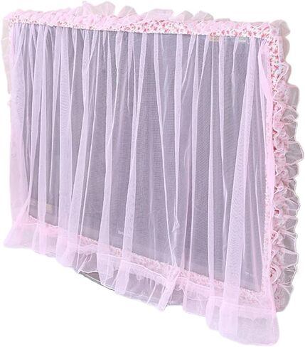 Lace Fabric Door Curtain TV Circle Can Be Flipped Dust Cover Monitor Screen Home Decorations With Elastic(Pink,27-32inches) in Saudi Arabia