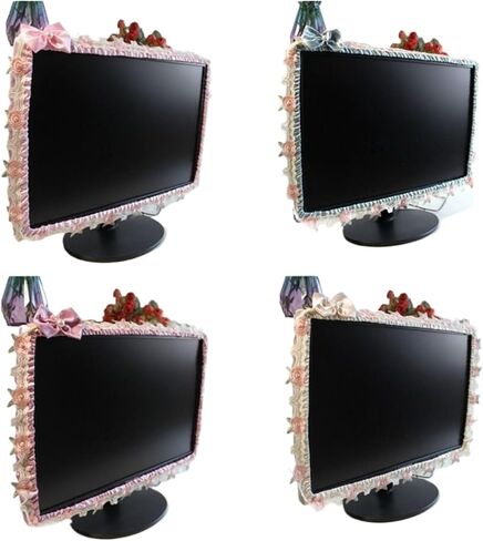Bow Tie Computer Monitor Cover Soft Fabric Lace Design Dust Elastic Cute Decorations Frame Protector(Blue-17 to 22inch) in Saudi Arabia