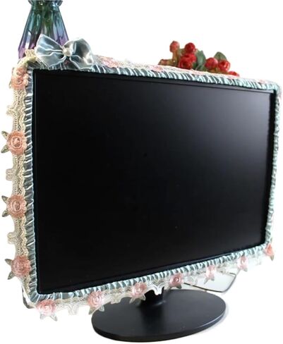 2pcs Bow Tie Computer Monitor Cover Soft Fabric Cute Decorations Dust Elastic Frame Protector(Blue-23 to 26inch) in Saudi Arabia