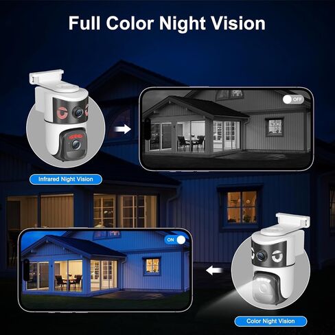 4K Dual Lens Solar Security Cameras Wireless Outdoor, 2.4G WiFi Camera Eurveillance Exterieur, 360° PTZ Solar Powered Security Camera with Color Night Vision, PIR Sensor, Spotlight Siren, 2-Way Audio in Kuwait