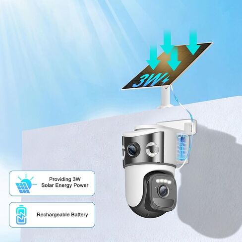 4K Dual Lens Solar Security Cameras Wireless Outdoor, 2.4G WiFi Camera Eurveillance Exterieur, 360° PTZ Solar Powered Security Camera with Color Night Vision, PIR Sensor, Spotlight Siren, 2-Way Audio in Kuwait