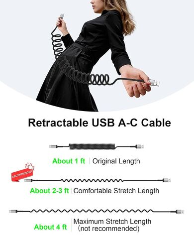 Car Carplay Cable 2Pack 3ft Coiled USB A to USB C Cable for Android Auto CarPlay, USB C Car Cable Fast Charging for iPhone 17 16 15 Samsung Galaxy S25 S24 S23, USB C Cable Coiled in Saudi Arabia