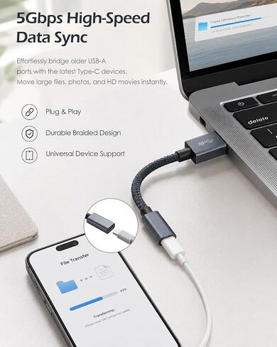 USB C Female to USB Male Adapter Cable, 10Gbps High Speed Flexible Type C to USB A Extender, Aluminum Braided, 3A Charging, Compatible with MagSafe, Quest Link, PC, Laptop, SSD in Kuwait
