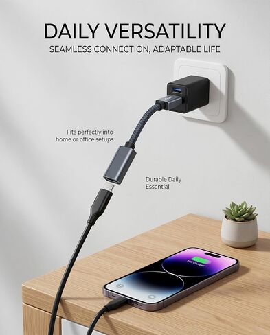 USB C Female to USB Male Adapter Cable, 10Gbps High Speed Flexible Type C to USB A Extender, Aluminum Braided, 3A Charging, Compatible with MagSafe, Quest Link, PC, Laptop, SSD in Kuwait