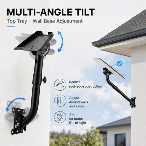Starlink Gen 3 Wall Mount, Heavy Duty Curved Mounting Kit for Starlink Standard Gen 3/4/4X, 360° Adjustable Roof Wall Satellite Dish Bracket with Pipe Adapter, Outdoor Metal Mount for Home RV in Saudi Arabia