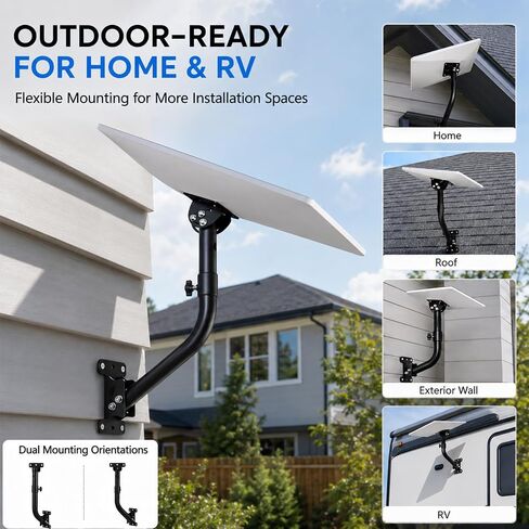 Starlink Gen 3 Wall Mount, Heavy Duty Curved Mounting Kit for Starlink Standard Gen 3/4/4X, 360° Adjustable Roof Wall Satellite Dish Bracket with Pipe Adapter, Outdoor Metal Mount for Home RV in Saudi Arabia