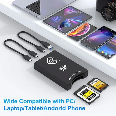 10Gbps CFexpress Type B and SD UHS-II Dual-Slot Memory Card Reader, USB 3.1 Gen 2 CFexpress Reader for CFexpress Type B/SD Card Read 2 Cards Simultaneously Support Windows/Android/Linux/Mac OS in Kuwait