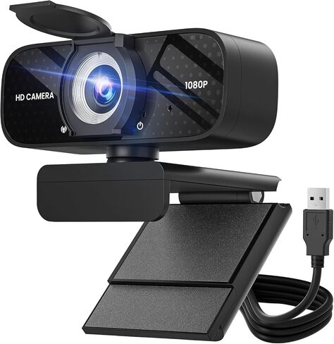 Full HD 1080P Webcam with Built-in Mic Wide Angle & Auto Focus Privacy Cover for PC/Laptop Plug & Play USB Camera Black in Kuwait