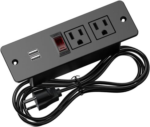 Recessed Power Strip with Switch Flush Mount Hidden Charging Station with USB Plug Multiple Surge Protector Outlet Extender with Extension Cord for Furniture Nightstand Bed Conference Table (Black) in Kuwait