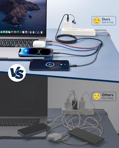 Dual Type-C 4 in 2 Multi Charging Cable,[2Pack 6Ft] Multiple Charger Cord in Kuwait