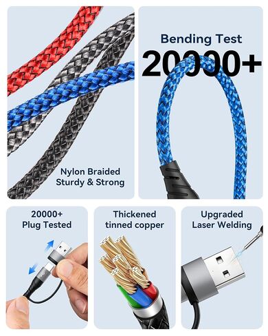 Dual Type-C 4 in 2 Multi Charging Cable,[2Pack 6Ft] Multiple Charger Cord in Kuwait