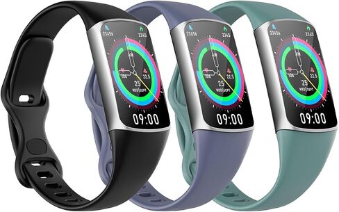 3 Pack Slim Bands Compatible with Fitbit Charge 6/Charge 5 for Women Men, Soft TPE Watch Band Thin Strap Replacement Wristband, Black/Pine Green/Blue Gray in Saudi Arabia