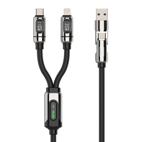 MFish 2-in-1 USB C to USB C Cable, LED Wattage Display, 140W Max, 4 ft in Kuwait
