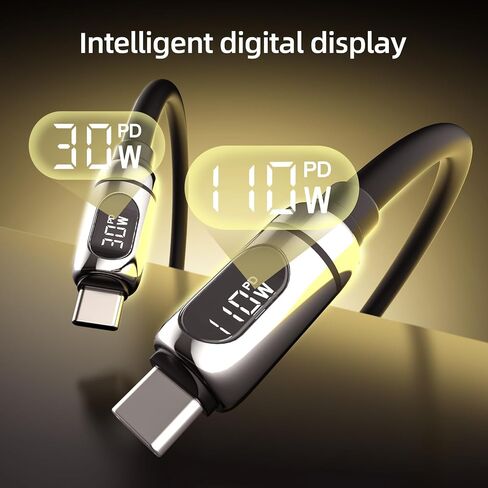 MFish 2-in-1 USB C to USB C Cable, LED Wattage Display, 140W Max, 4 ft in Kuwait