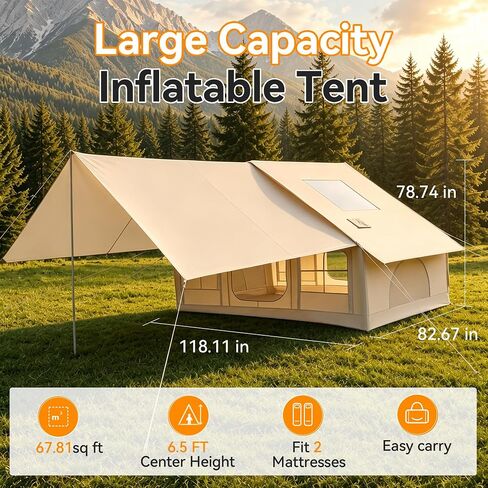 Inflatable Tent with Skylight, Stove Jack & Awning，Inflatable hot Tent in Kuwait