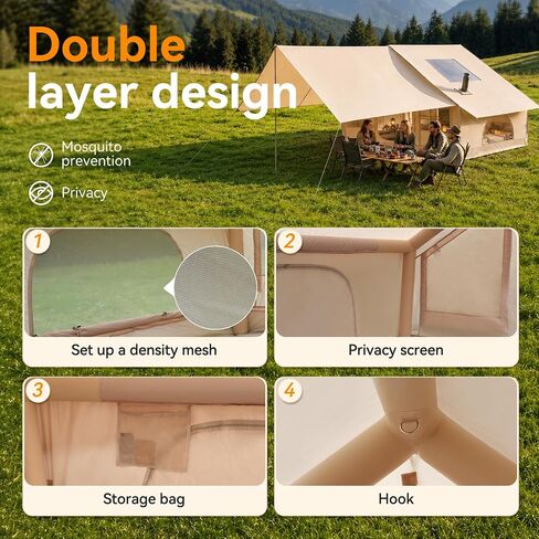 Inflatable Tent with Skylight, Stove Jack & Awning，Inflatable hot Tent in Kuwait
