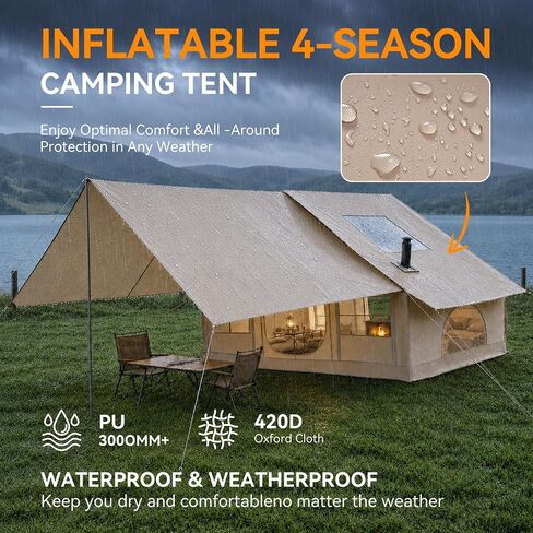 Inflatable Tent with Skylight, Stove Jack & Awning，Inflatable hot Tent in Kuwait