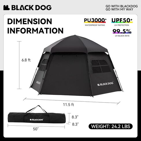 BLACKDOG Blackout Hexagon Camping Tent with Rainfly, Instant Cabin Tent in Kuwait
