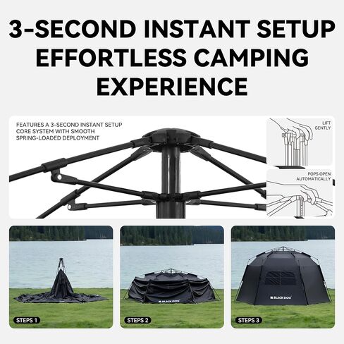 BLACKDOG Blackout Hexagon Camping Tent with Rainfly, Instant Cabin Tent in Kuwait