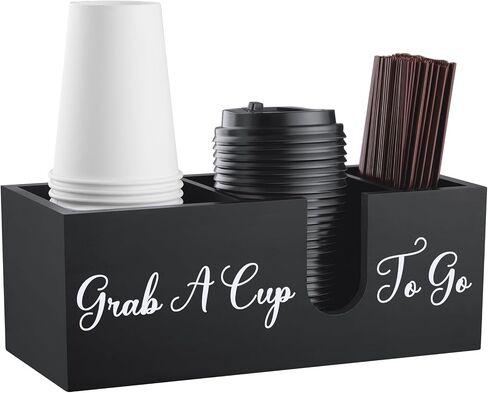 ALELION Acacia Wood Coffee Cup Holder for Countertop - Wood Coffee Bar Accessories and Organizer - Coffe Station Organizer for Cup Lid Stirrers Pod in Kuwait