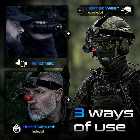 Head-Mounted Night Vision Monocular Goggles with Elastic Head Strap, Default 7X Magnification, Digital Infrared NVG Equipment 1148FT Range with 1.54in HD Screen, Rechargeable for Ghost Hunting Camping in Kuwait