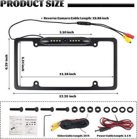 License Plate Backup Camera,170° Wide Angle License Plate Camera with LED HD Night Vision Design,Water Resistant Back up Cameras for Cars for US Licenses Plates,Cars,SUVs in Kuwait