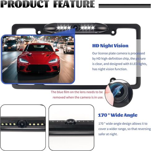 License Plate Backup Camera,170° Wide Angle License Plate Camera with LED HD Night Vision Design,Water Resistant Back up Cameras for Cars for US Licenses Plates,Cars,SUVs in Kuwait