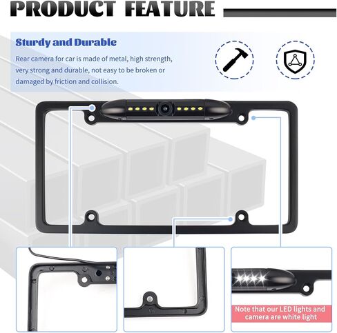 License Plate Backup Camera,170° Wide Angle License Plate Camera with LED HD Night Vision Design,Water Resistant Back up Cameras for Cars for US Licenses Plates,Cars,SUVs in Kuwait