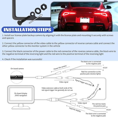 License Plate Backup Camera,170° Wide Angle License Plate Camera with LED HD Night Vision Design,Water Resistant Back up Cameras for Cars for US Licenses Plates,Cars,SUVs in Kuwait
