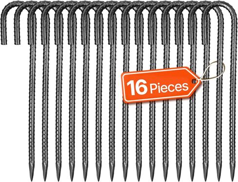 VEVOR Rebar Stakes, 12-Inch, Heavy-Duty 0.4 in Diameter J Hook, Galvanized Steel Ground Anchors with Chisel Point End & Rust-Resistant Coating, for Gardening Support, Fence, Camping Tents (16-Pack) in Kuwait