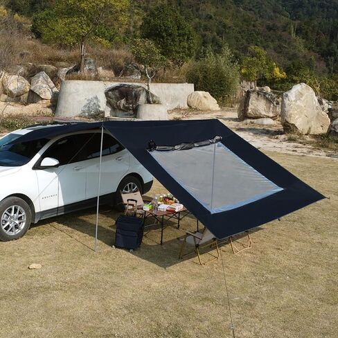 10x16 ft Car Side Awning with Pole Camping Tarp with Screen Window Car Tent for Cars Vans SUV Sun Shelter (Black) in Saudi Arabia